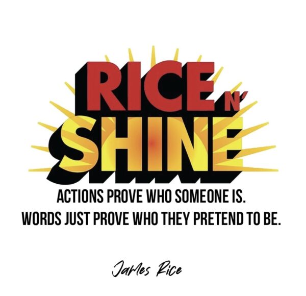 A quote by rice is in the middle of the image.